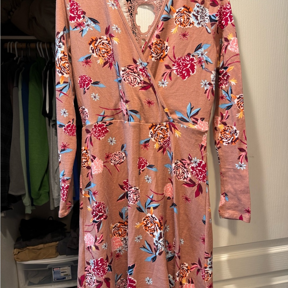 Candie's Floral Long Sleeve Dress in Pink and Blue